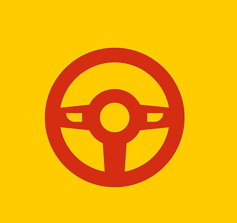 steering wheel graphic on yellow background