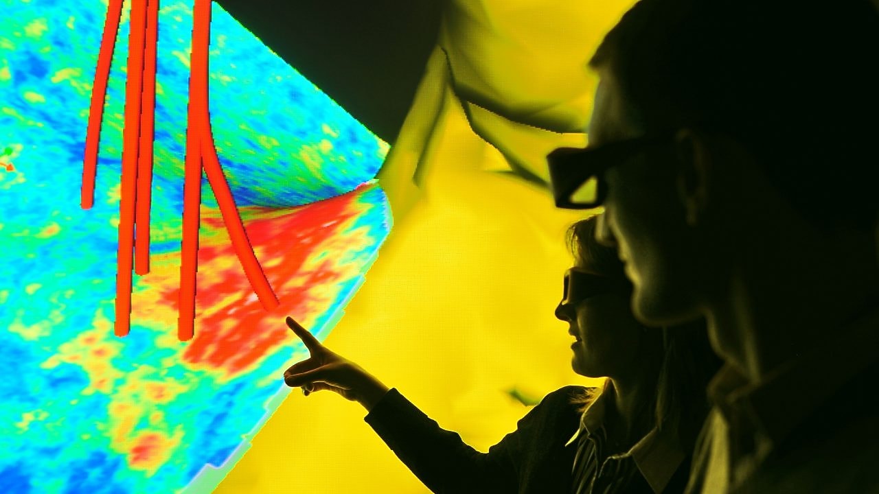 A kutak pályagörbéjét ábrázoló szeizmikus kép, amely bemutatja a különféle felszín alatti adatforrások integrálási lehetőségét.