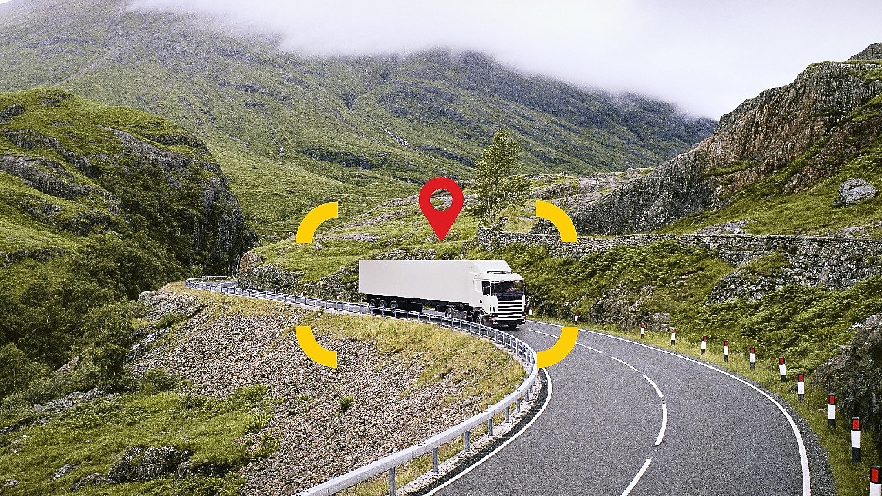 Truck travelling on road