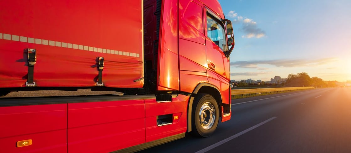 Red Truck on road"