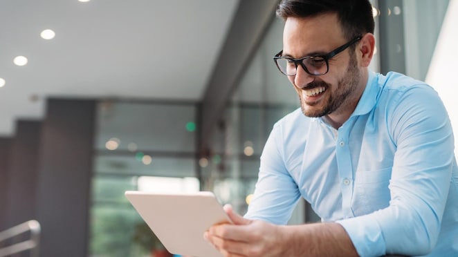 Man working on tablet