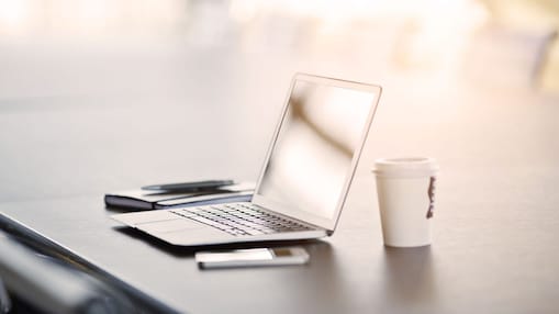 laptop, coffee