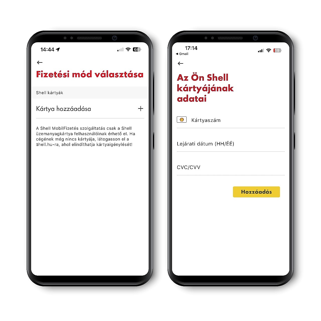 Shell App mobilképernyő fotók