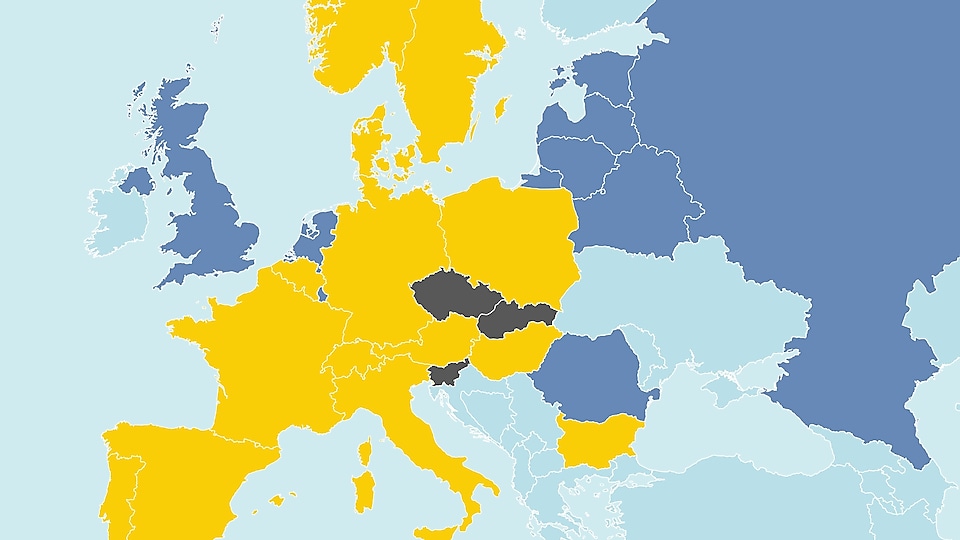 Európa térképe a jelenlegi és a várható EETS hálózati lefedettséggel