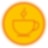 A yellow circle with a red line on it with a cup of coffee