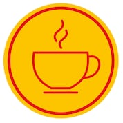 A yellow circle with a red line on it with a cup of coffee