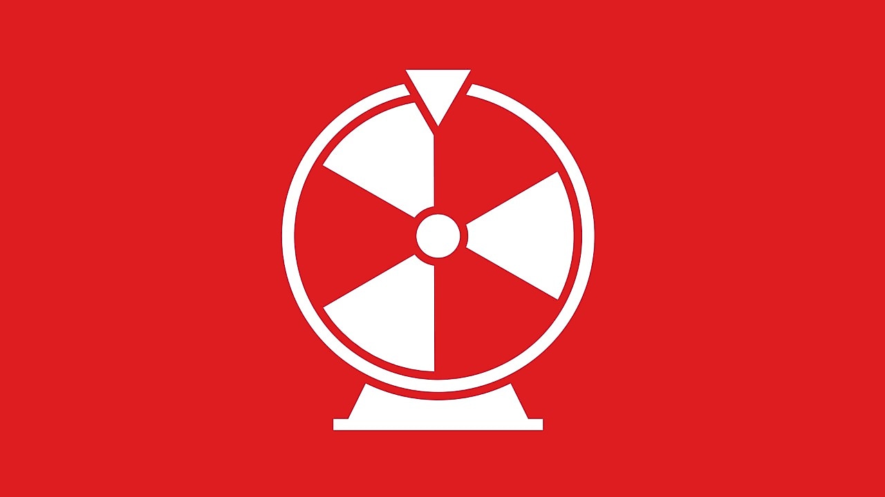 Fehér szerencsekerék ikon piros alapon.